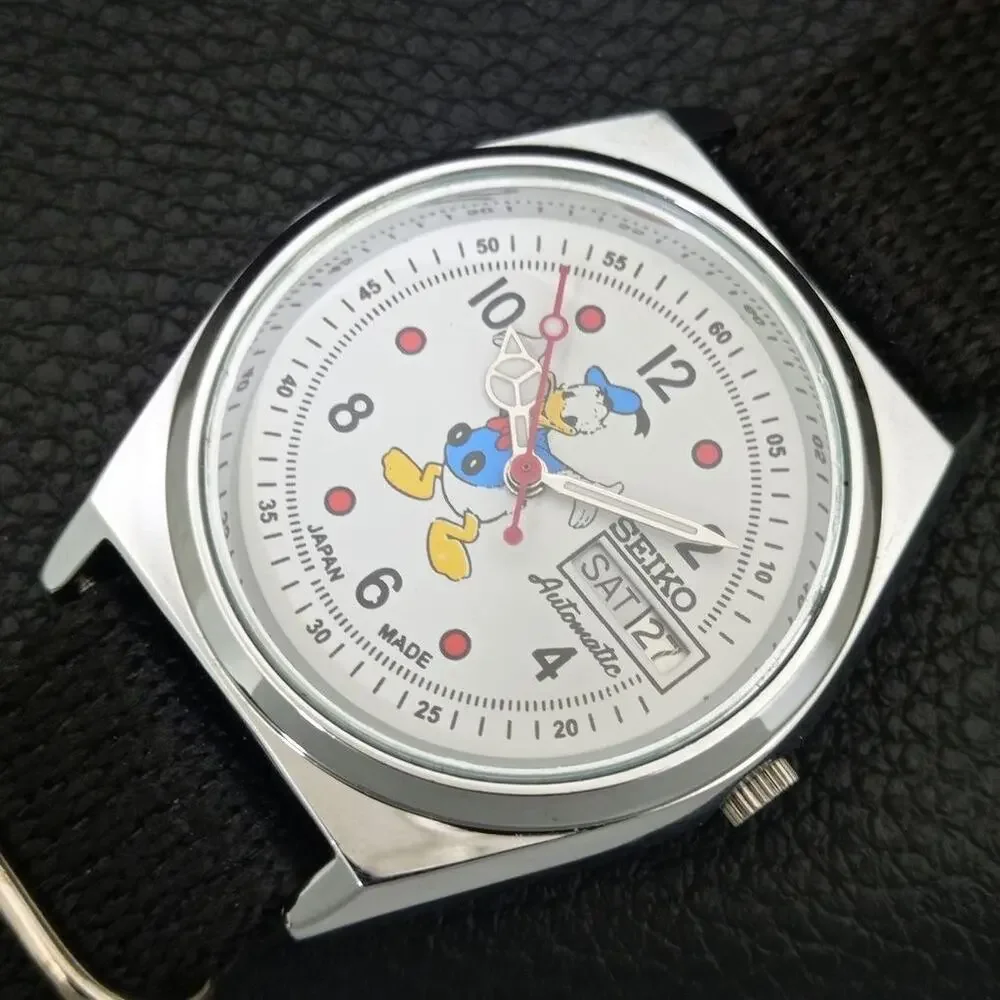 Vintage 1970 Disney Seiko Automatic Mens Silver Watch W/daydate & Donald accents